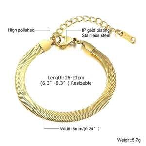 IP Gold Plated Stainless Steel Herringbone Chain Bracelet 6mm
